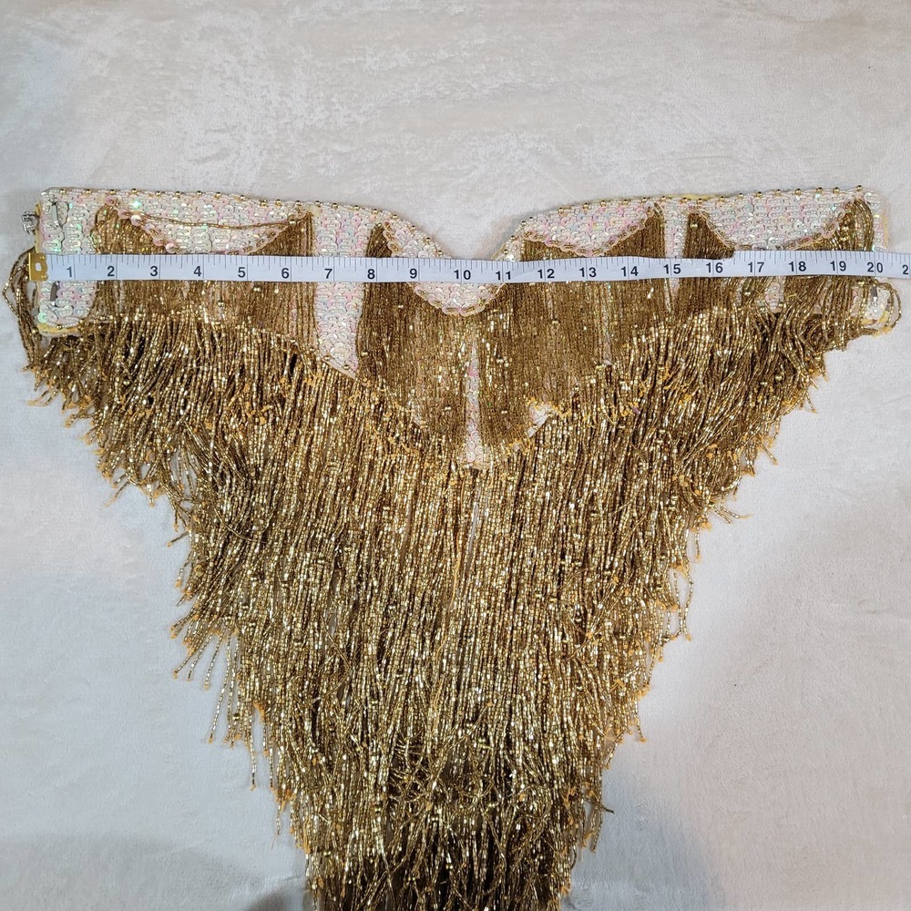 Vintage Gold / Cream Fringe Showgirl Set - Picture 4 of 12
